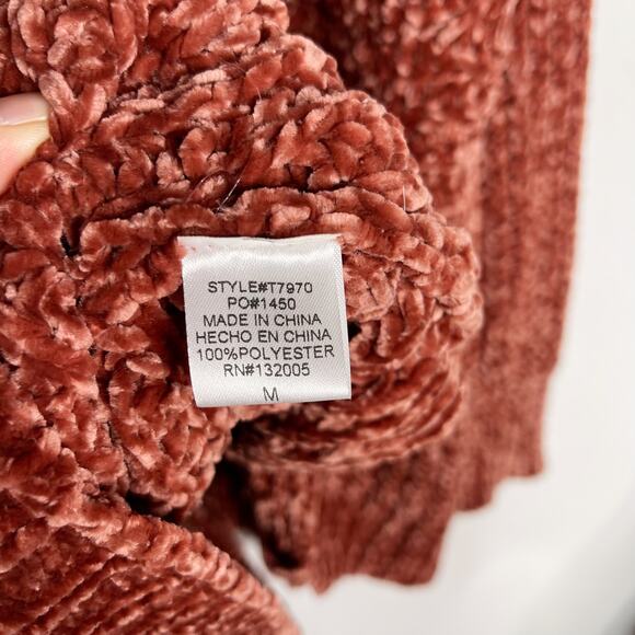 New Entro Medium M Orange Chenille Twist Low VBack Tunic Sweater Soft Cozy Knit - Picture 9 of 10